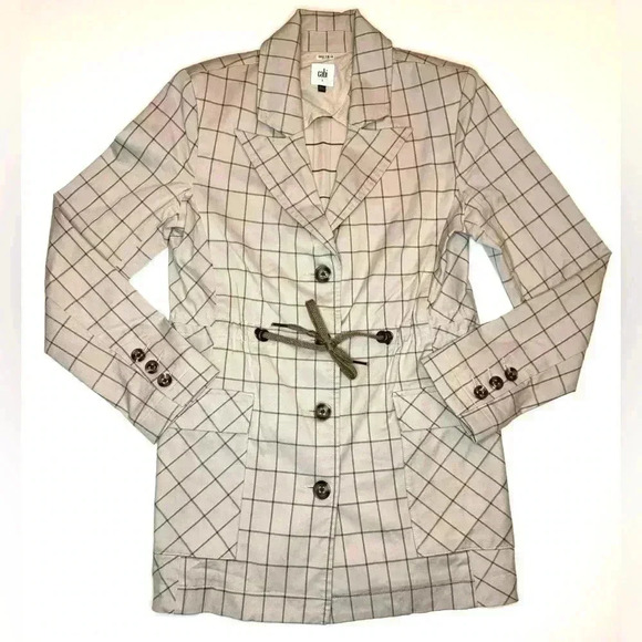 CABI WOMENS TAUPE WINDOWPANE BUTTON DOWN JACKET SIZE- SMALL - Picture 1 of 9
